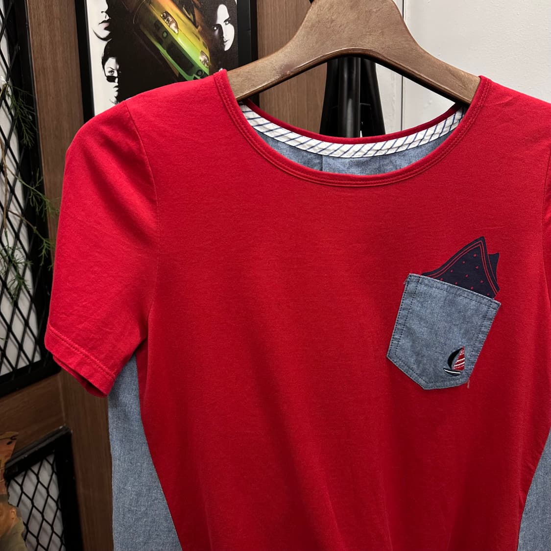 Red Denim Pocket Detail T-Shirt 상품이미지3