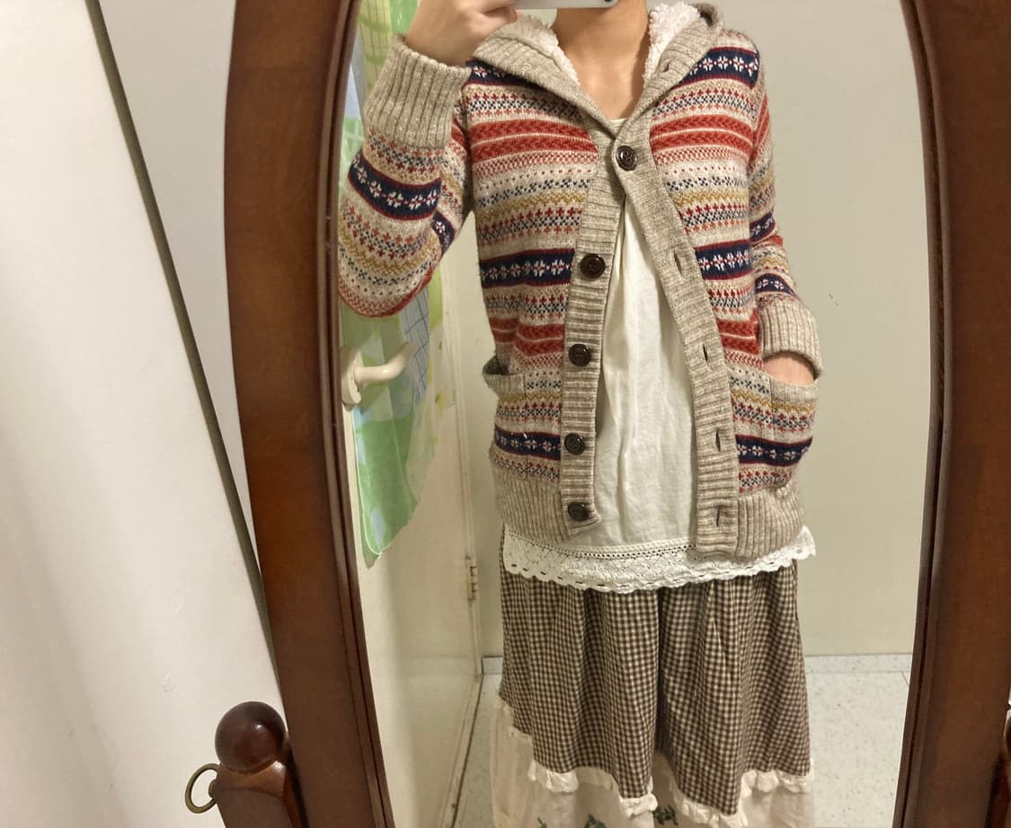 패턴 후드 양털 가디건 상품이미지3