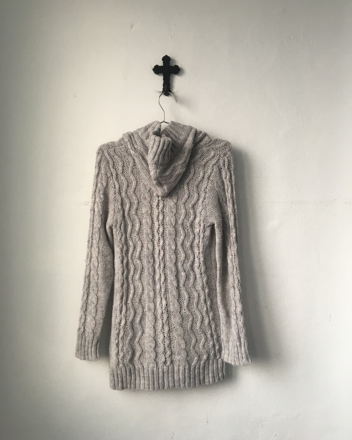 Cable pattern hood knit cardigan 상품이미지3