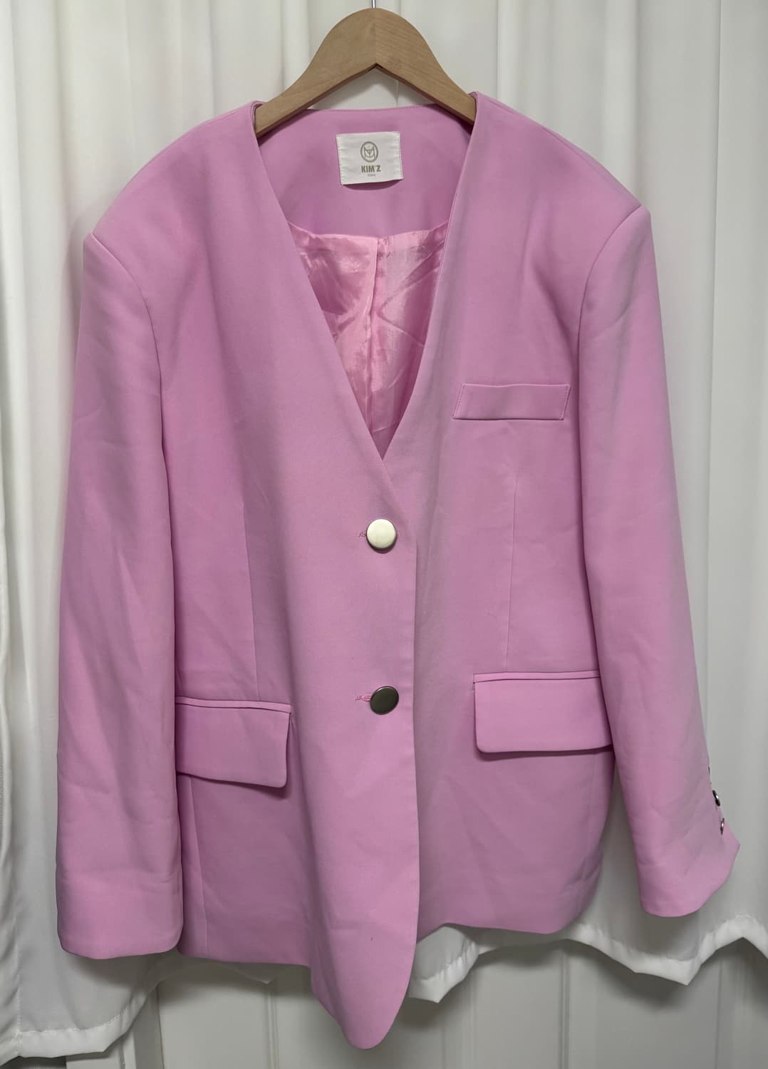 Kim'z 핑크 오버핏 노카라 자켓 상품이미지1
