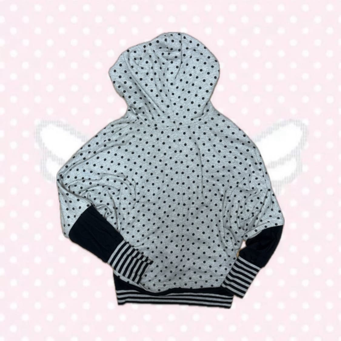 모리걸 갸루 단추 투웨이 팔분리가능 그레이&블랙 도트후드집업 상품이미지3
