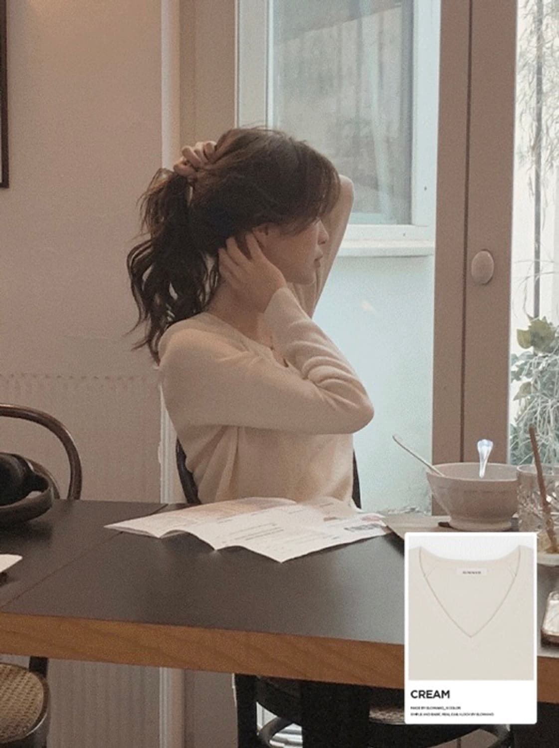 (미착용) 슬로우앤드 made. 여리핏 프리미엄 실켓텐셀니트 크림색상 상품이미지2