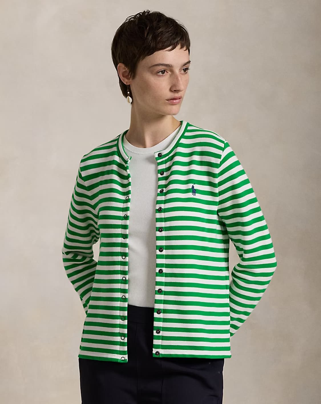 폴로 우먼 테리 스트라이프 가디건 S 상품이미지1