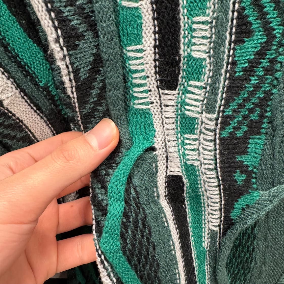 JPN VTG 웨이브 패턴 롱 니트 스웨터 케이블 디테일 카키 상품이미지7