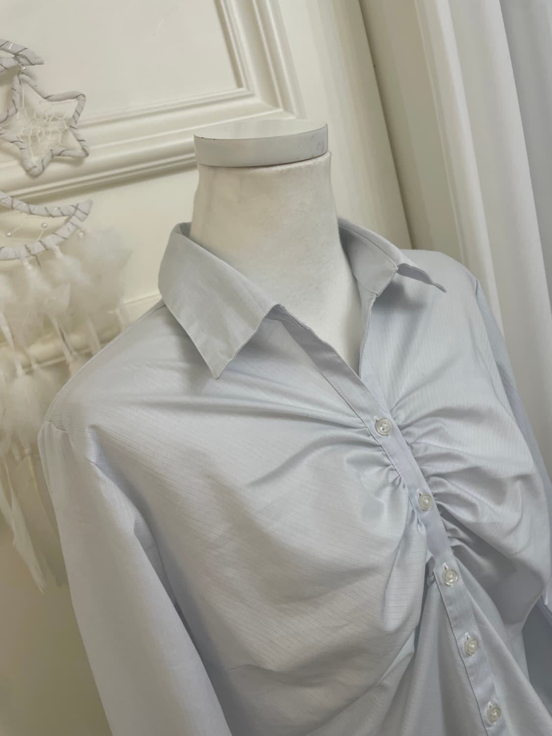 sky blue shirring basic long shirt 상품이미지7