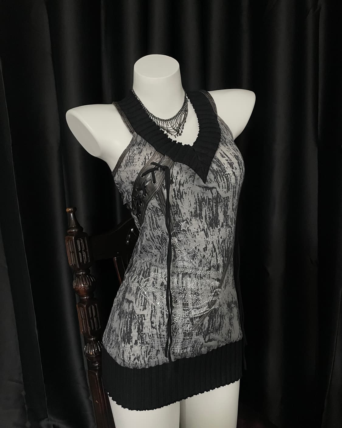 Salvage Leather Lace-up Print Dress 상품이미지1