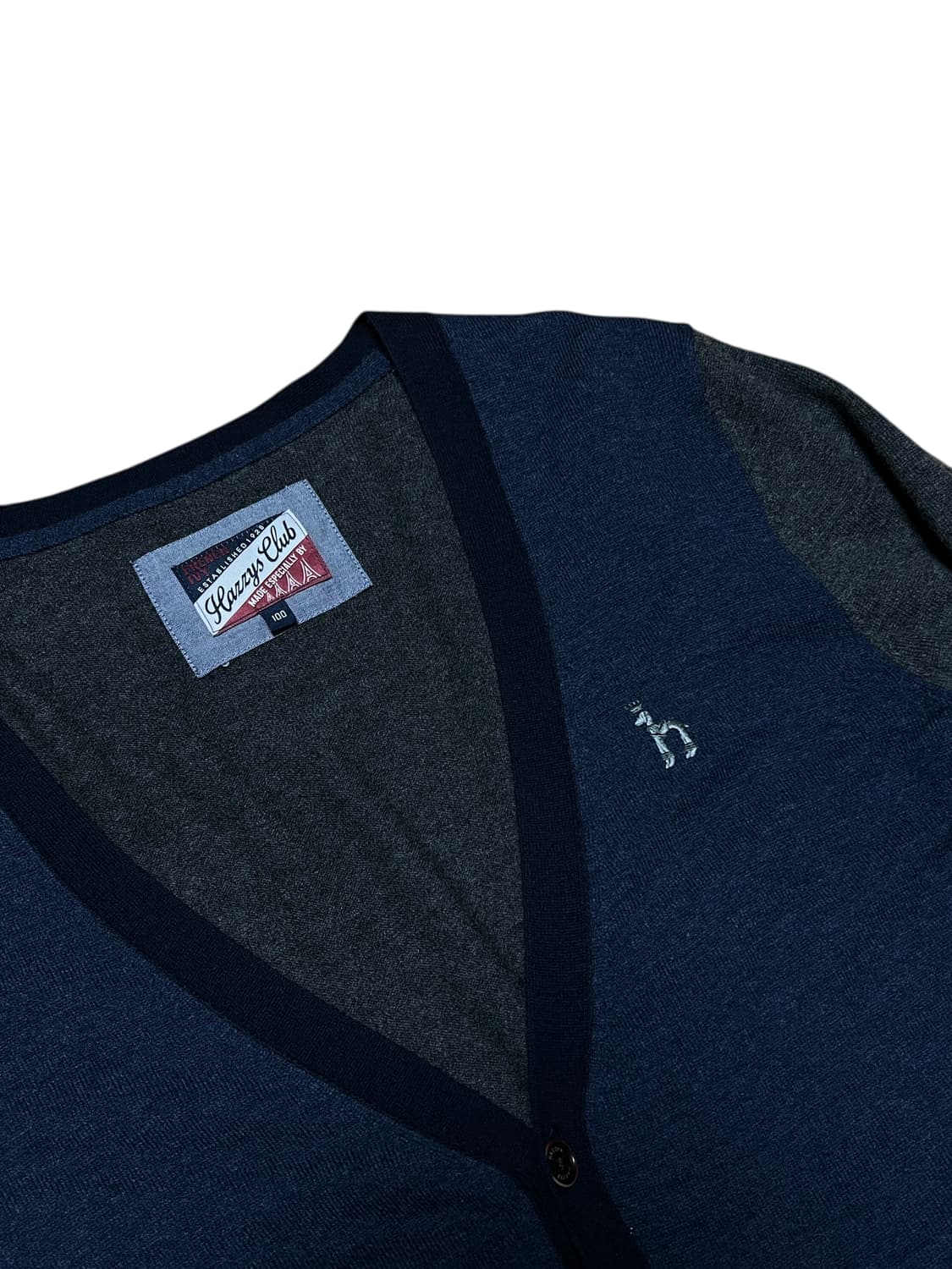 헤지스 클럽 배색 패치 wool100% 가디건 L 네이비 상품이미지2