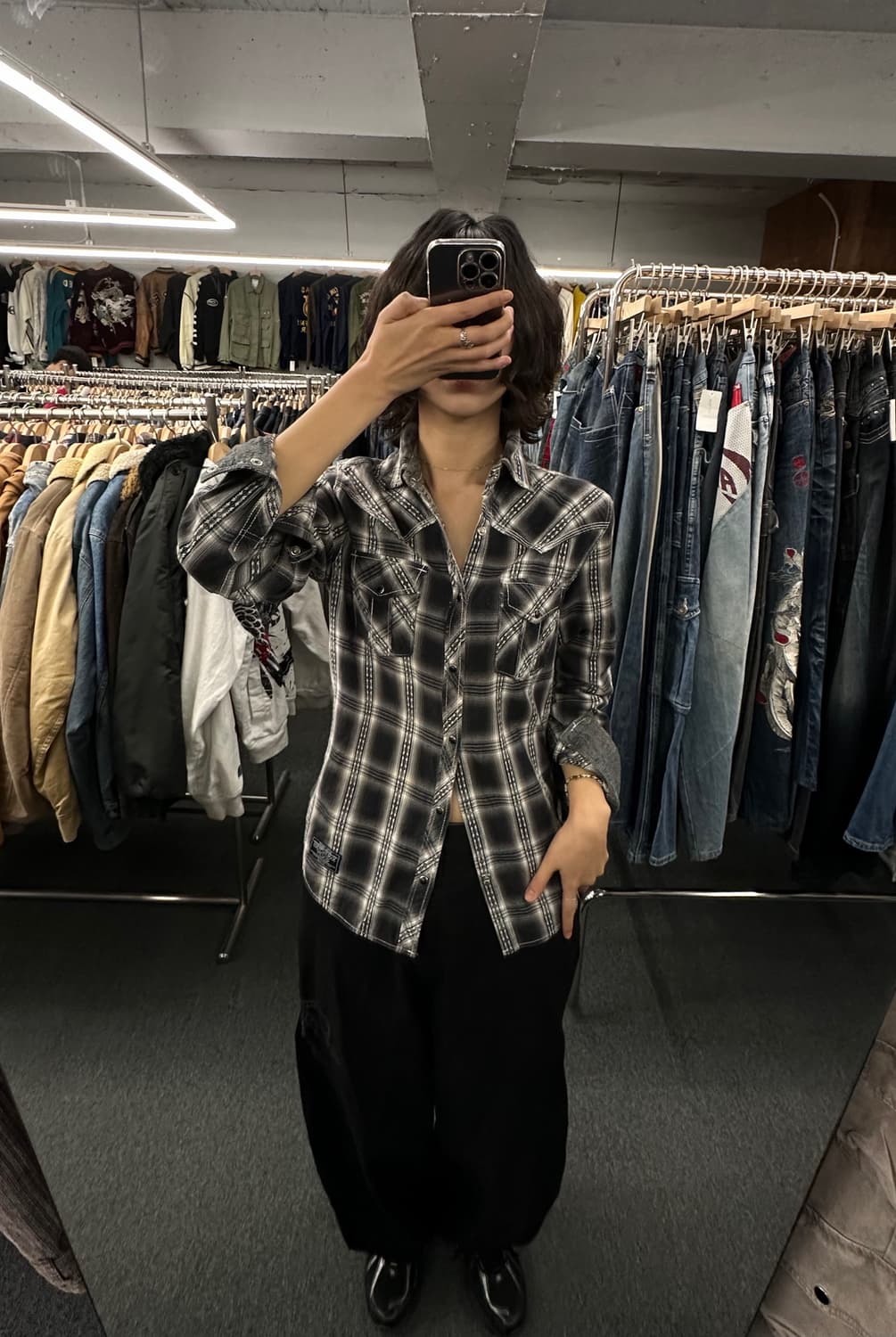 M)VILLAND 빈티지 웨스턴 체크패턴 긴팔셔츠 상품이미지1