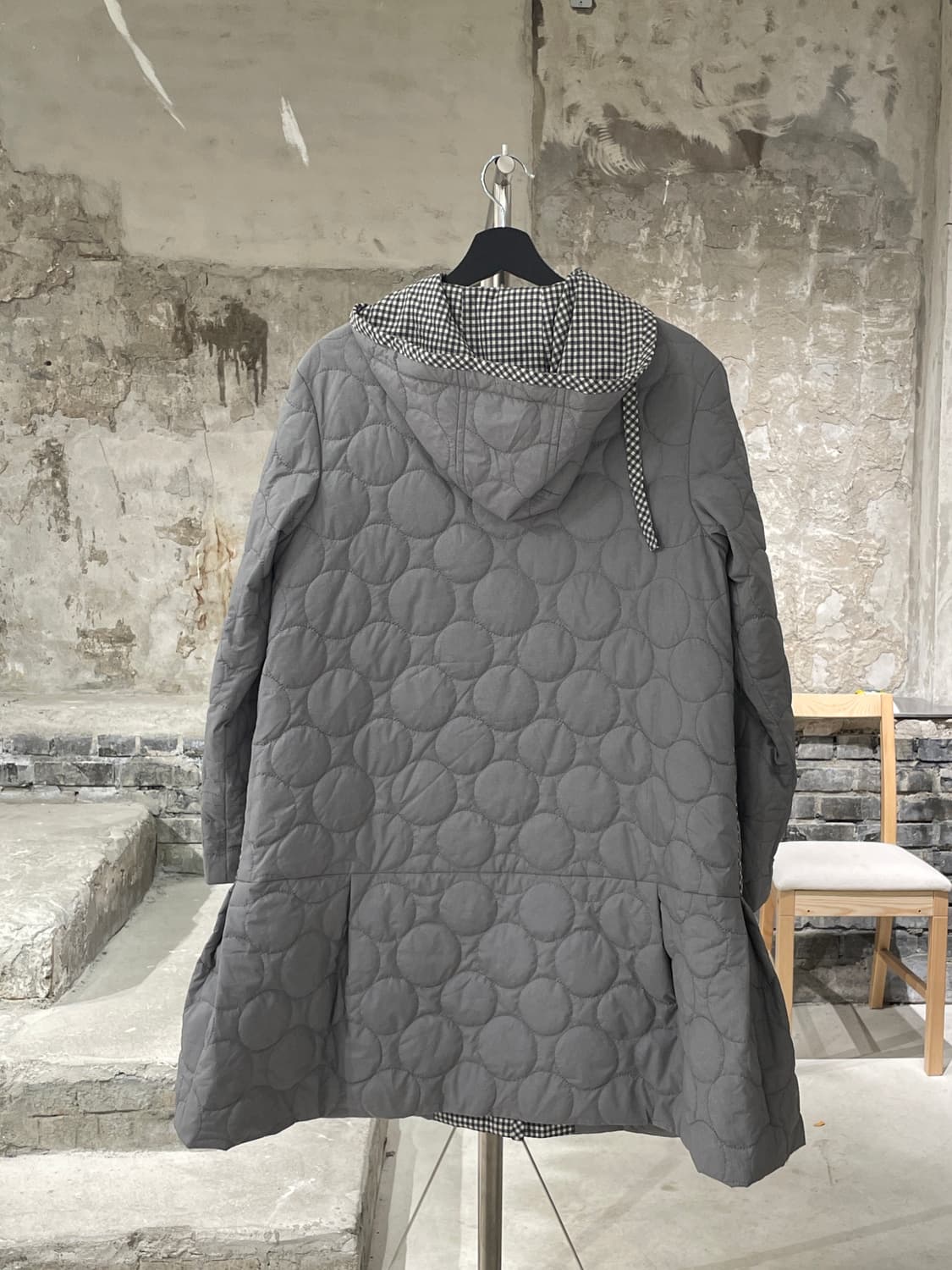 르네 그레이 깅엄 체크 패널 퀼팅 후디 자켓 상품이미지6