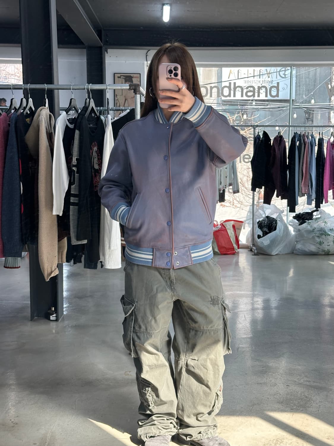 슈프림 19SS 원 레더 바시티자켓 블루 상품이미지3