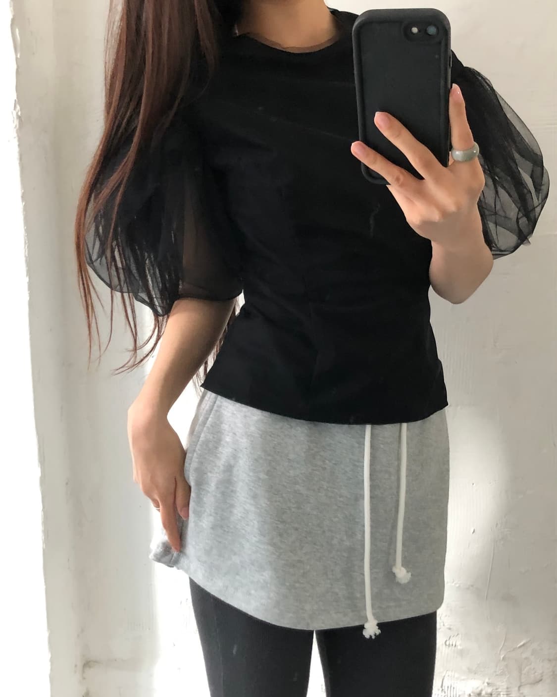 Simone Rocha 시몬 로샤 블랙 컬러 시스루 퍼프 티셔츠 상품이미지2