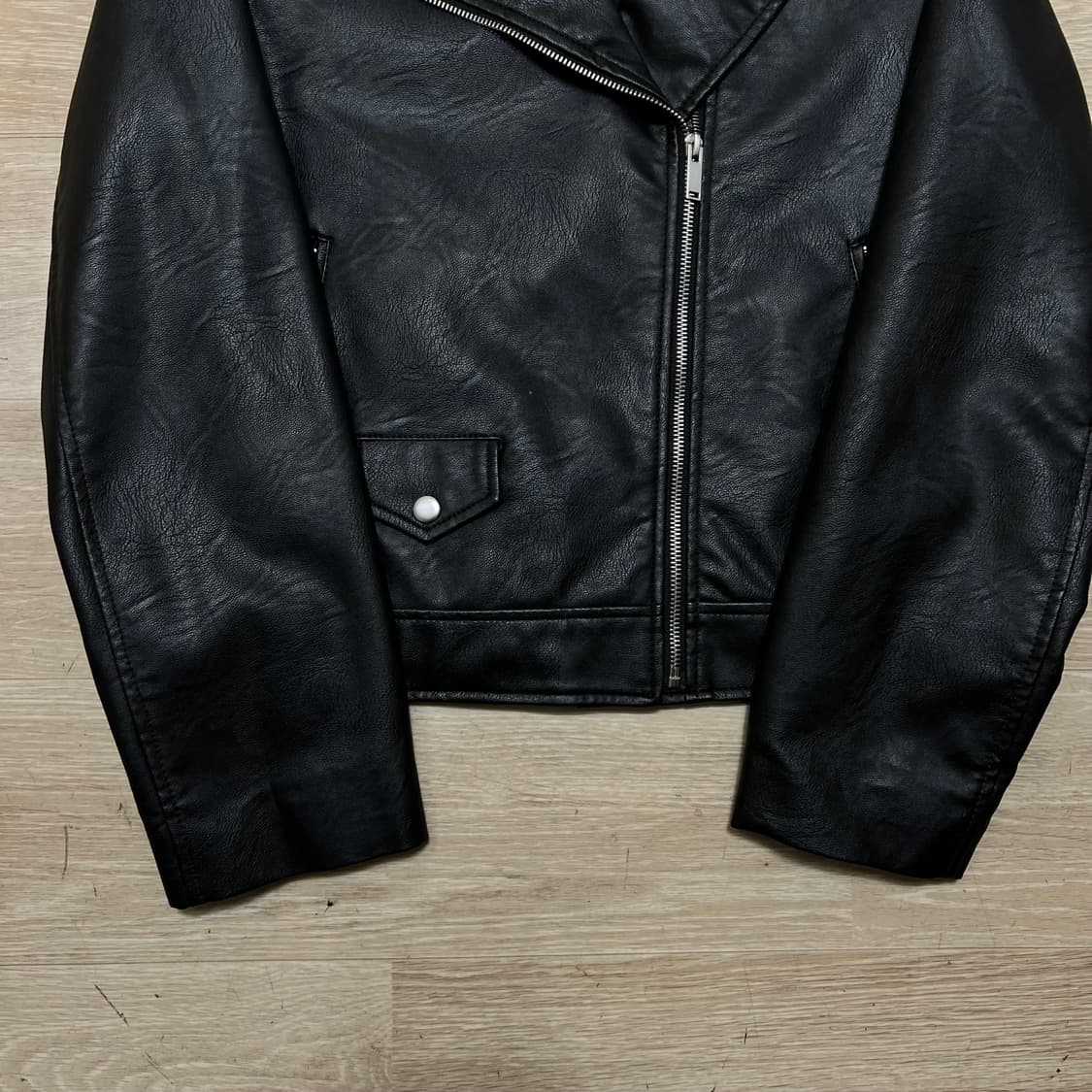 미쏘 여성 크롭 레더 더블 라이더 가죽자켓 [블랙] M/95 상품이미지3