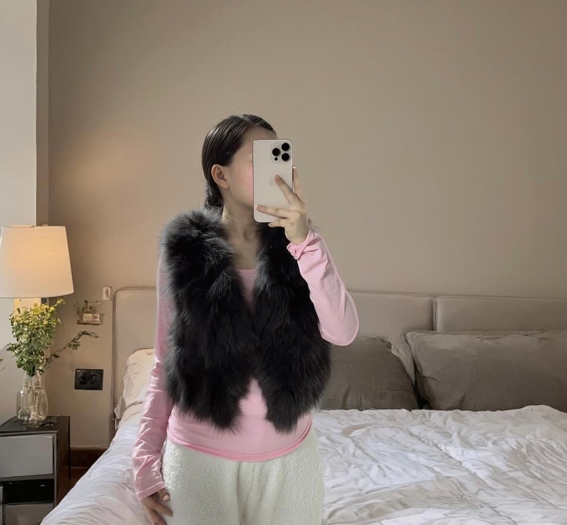 빈티지 그레이 여우털 폭스퍼 조끼 베스트 상품이미지1