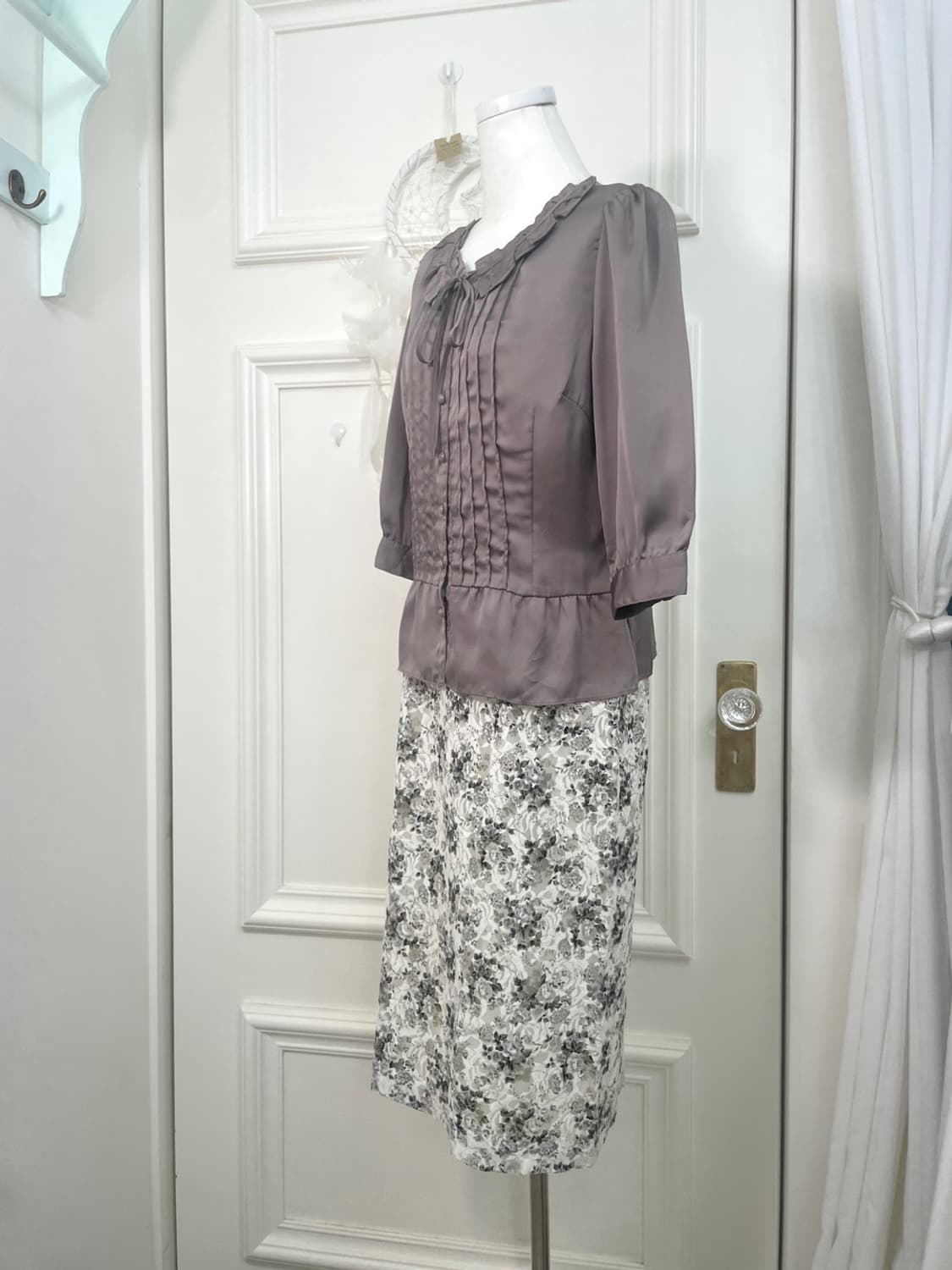 khaki ivory rose lace skirt(size-M) 상품이미지7