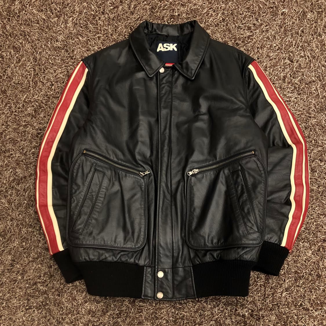 ASK 소가죽 사이드라인 레더 가죽 A-2 자켓 상품이미지1