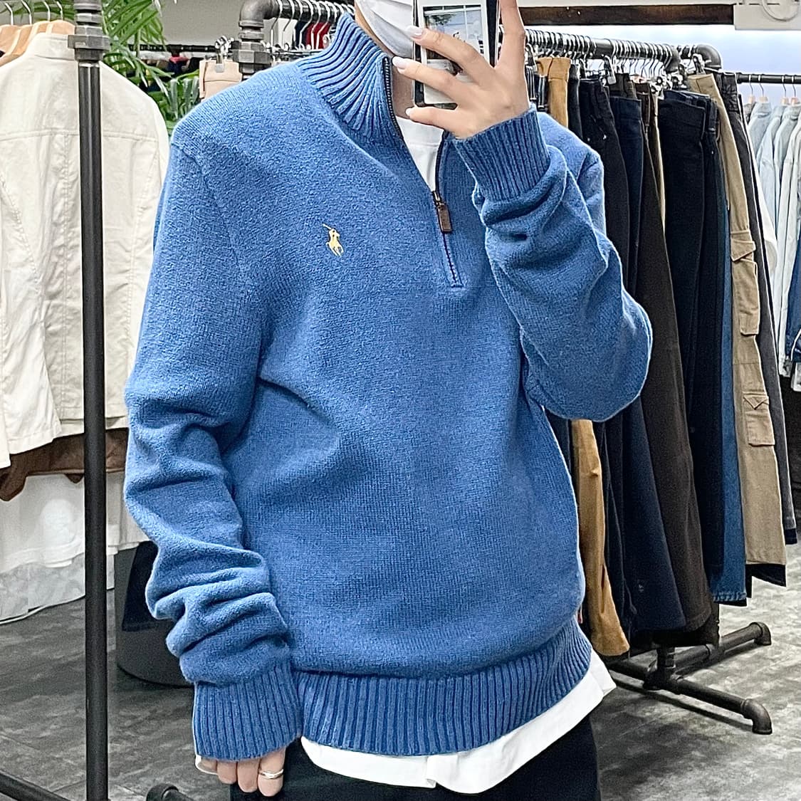 폴로 블루 반집업 니트 상품이미지1