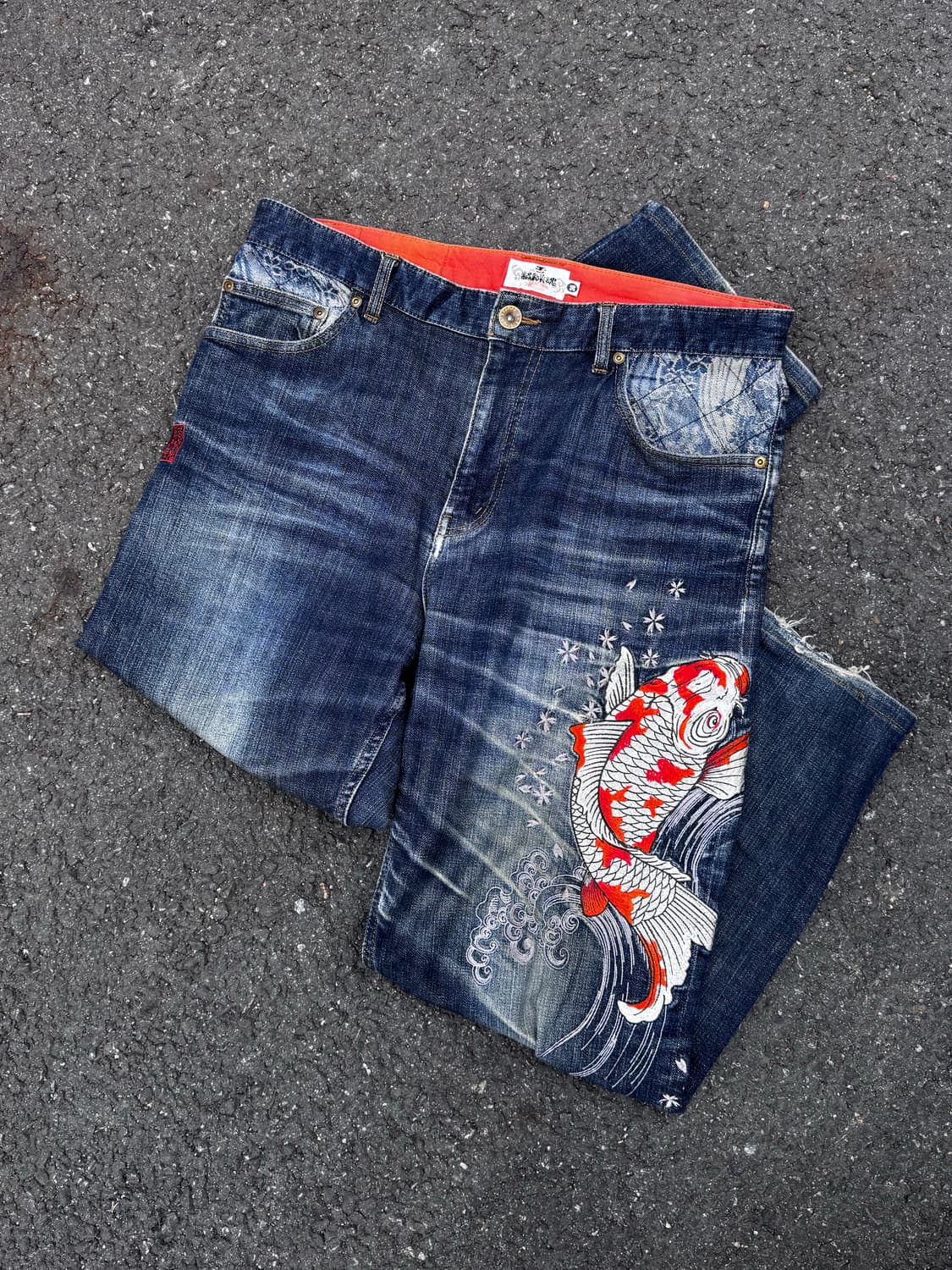 카라쿠리타마시 오리엔탈 코이 자수 데님팬츠 상품이미지1