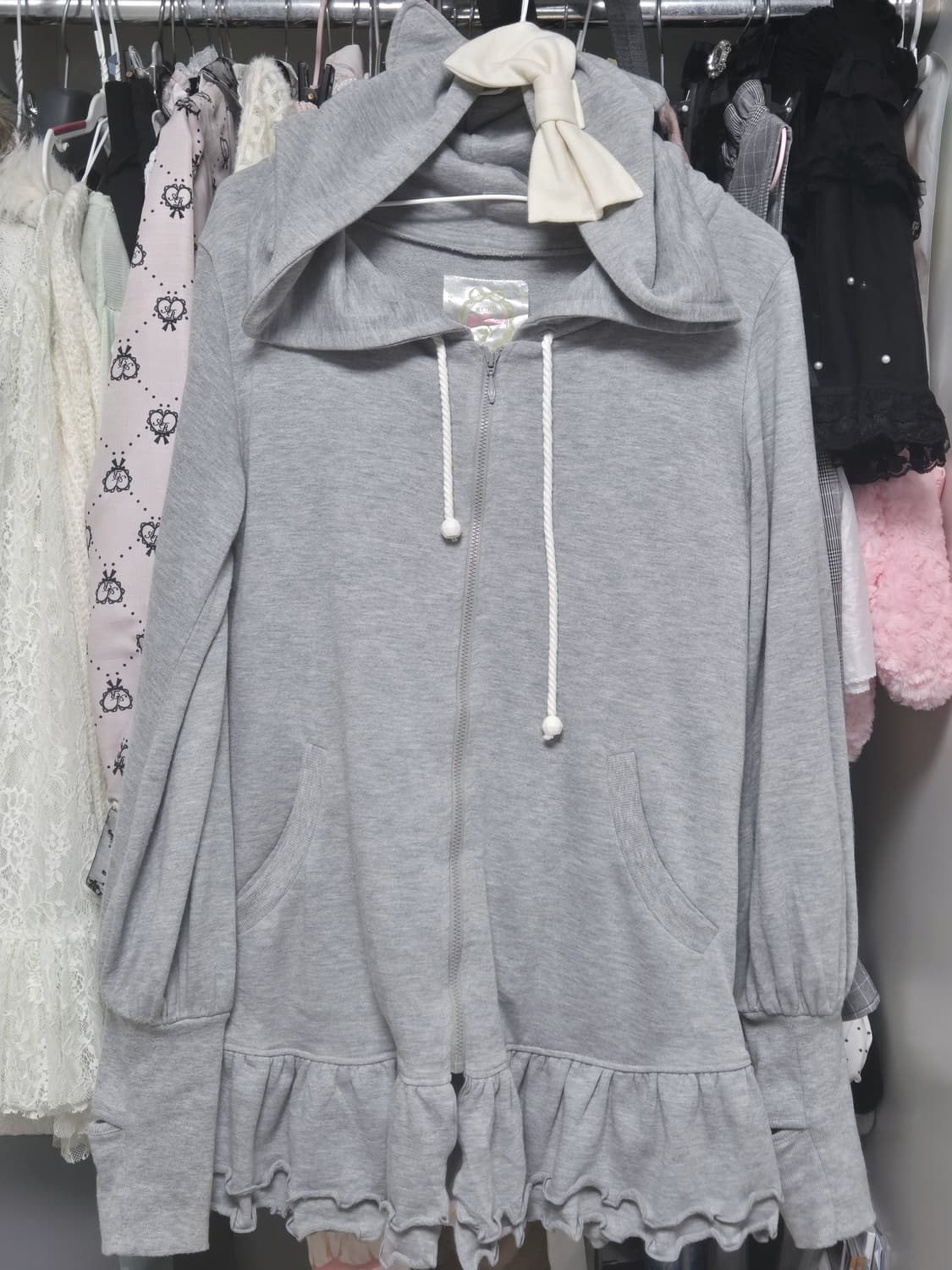 네코미미 리본 후집 후드집업 백리본 핸드워머 히메갸루 갸루 세트 상품이미지2