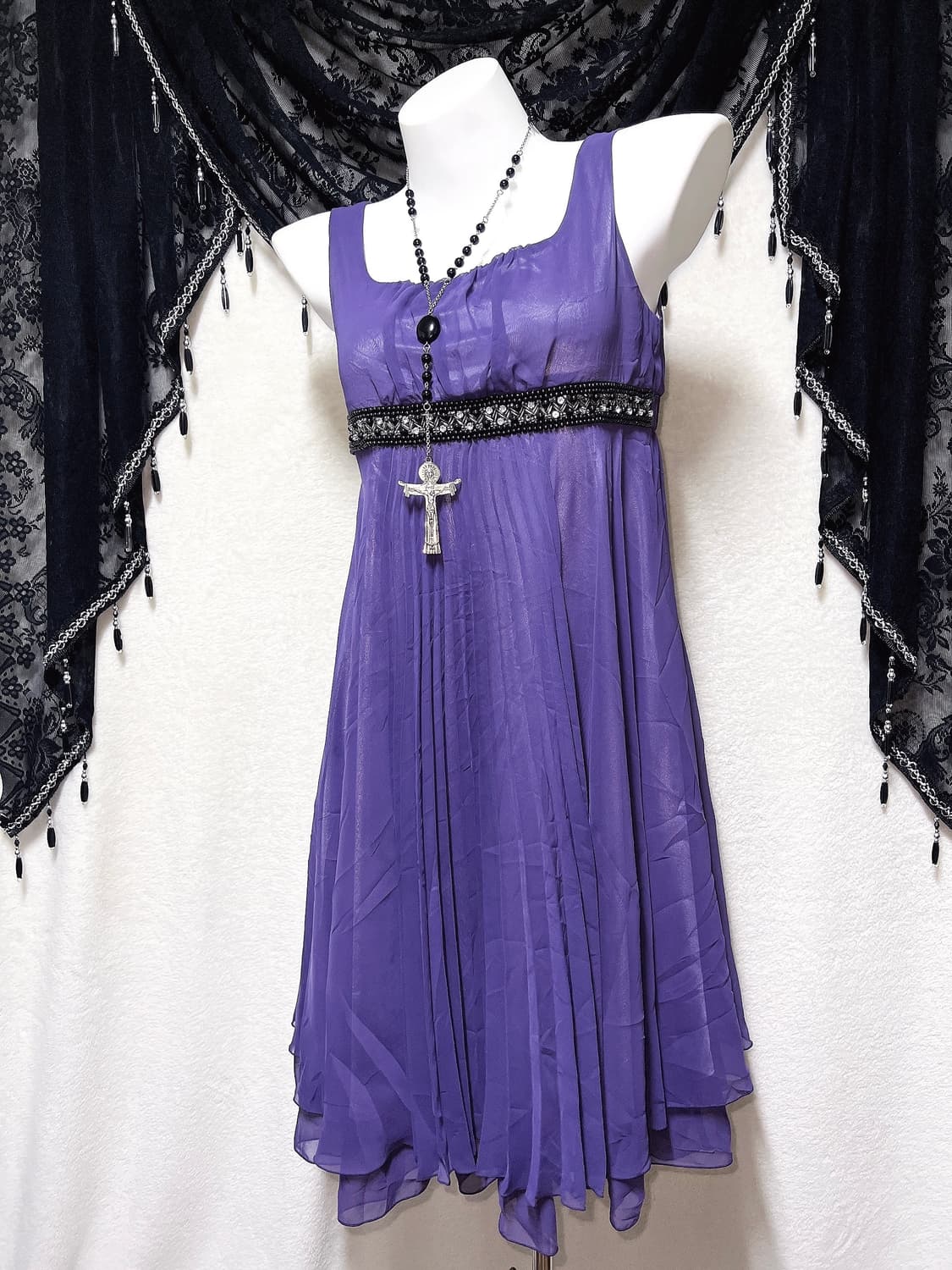 로맨틱고딕 고스로리 엔틱 슈슈룬 바닐라깔 퍼플 큐빅비즈 쉬폰원피스 드레스 상품이미지7