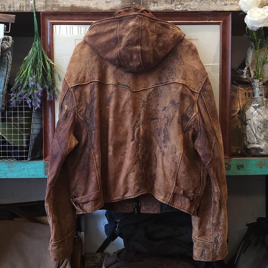 90s 프렌치 파이어맨 가죽자켓 헤비레더 바이커 봄버 레더자켓 52 상품이미지3