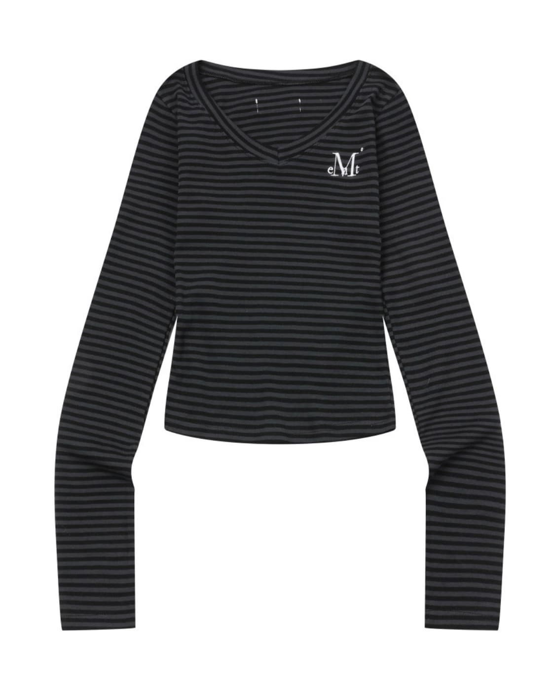 무센트 엠마 브이넥 스트라이프 롱 슬리브 티셔츠 차콜블랙 상품이미지3