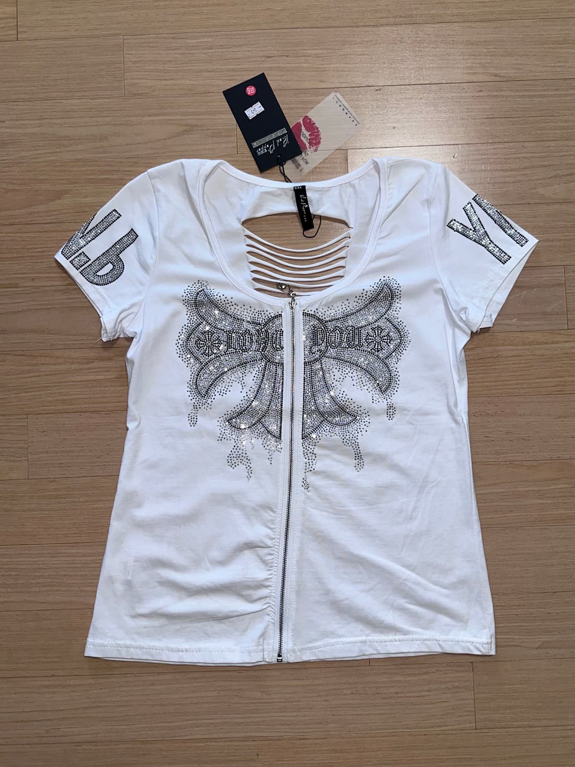 Y2K 큐빅비즈 반팔 후드집업 새상품(택있음) 상품이미지1