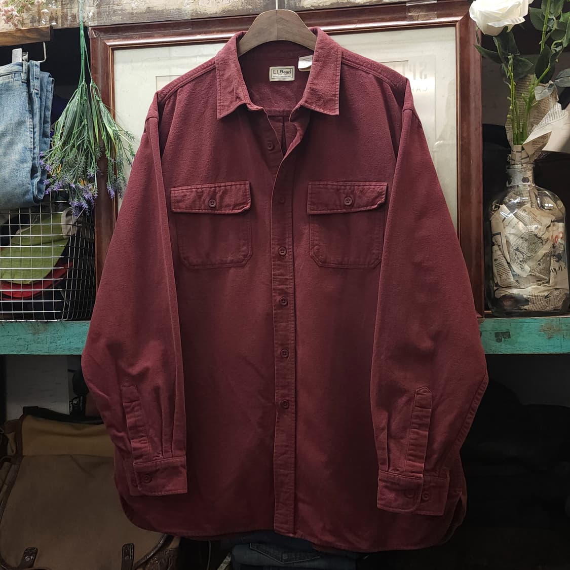 90s 엘엘빈 워크셔츠 헤비코튼 투포켓 샤모아 셔츠 오크 레드 브라운xl 상품이미지2