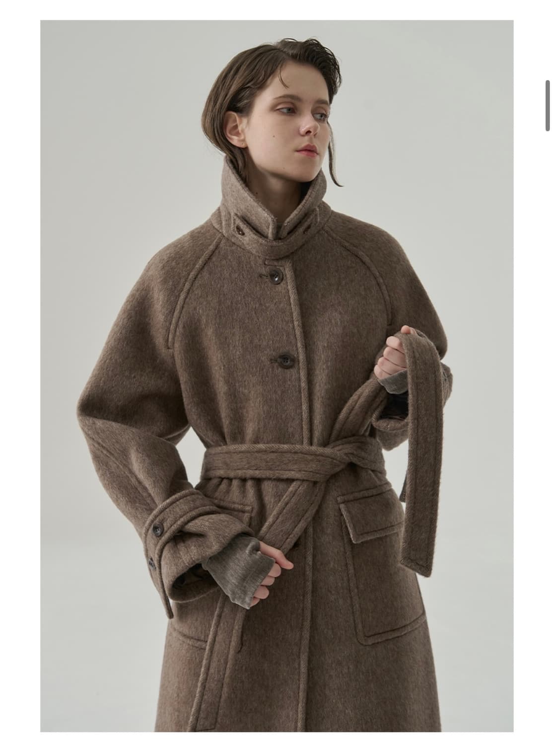 (S) 드로우핏 우먼 래빗 앙고라 울 발마칸 롱 코트 [M.BROWN] 상품이미지5
