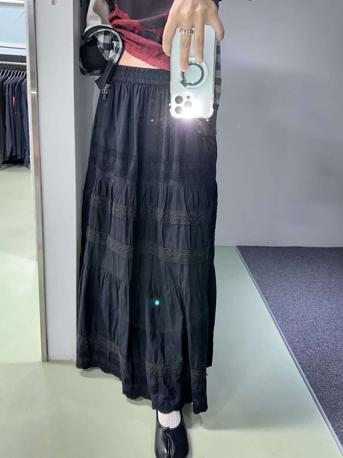 washed black lace long skirt 상품이미지3