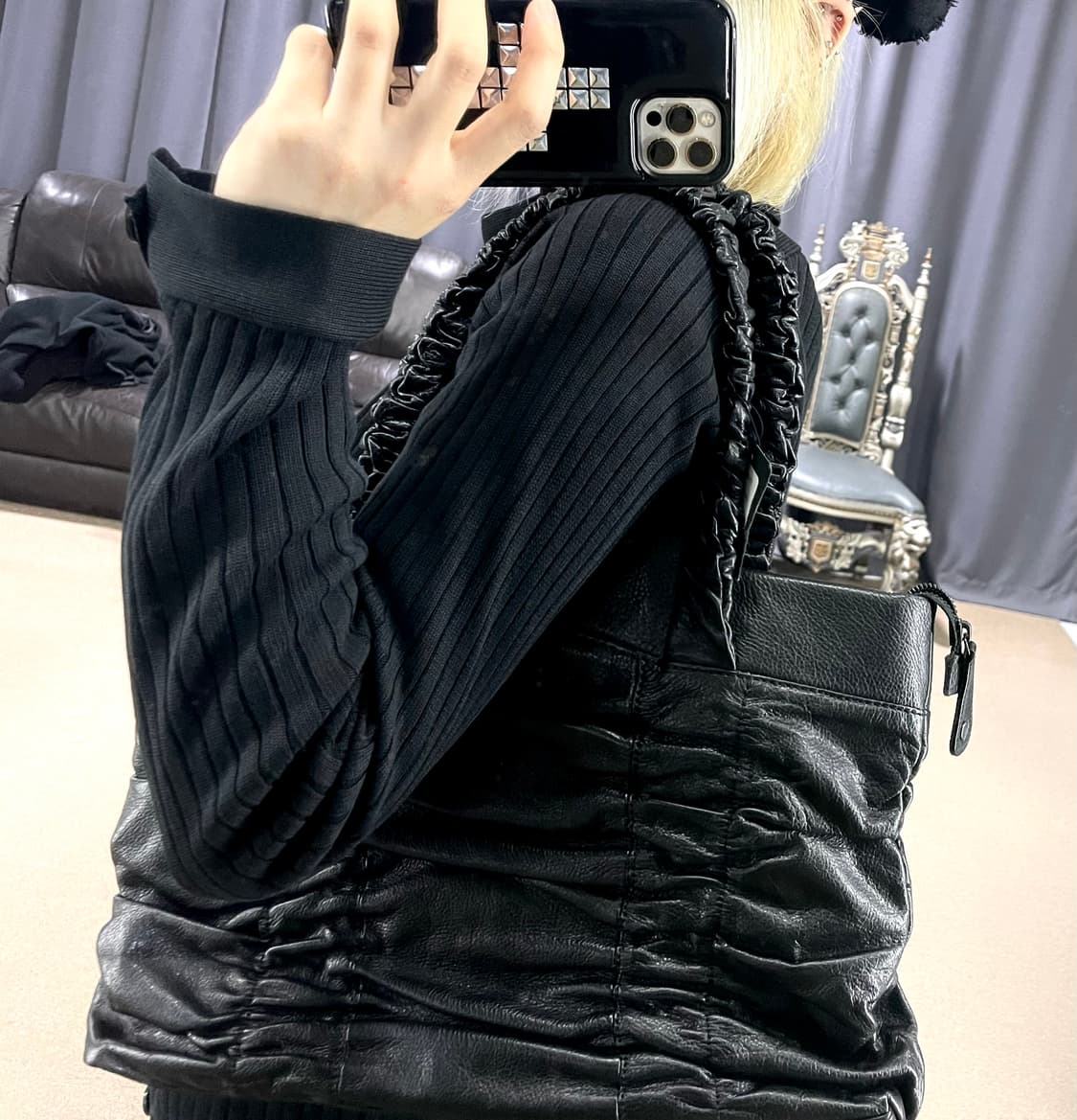 Y’SACCS shirring Bag 요지야마모토 레더 가방 상품이미지2