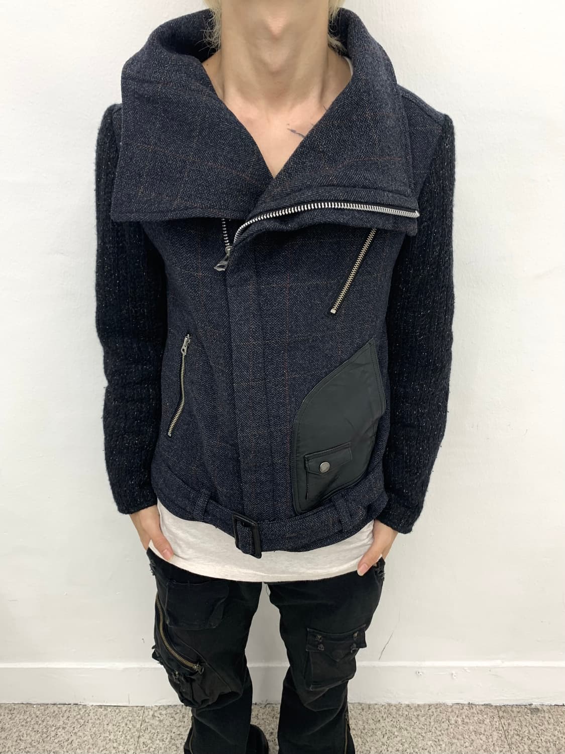 highneck leather patch knit jacket  상품이미지8
