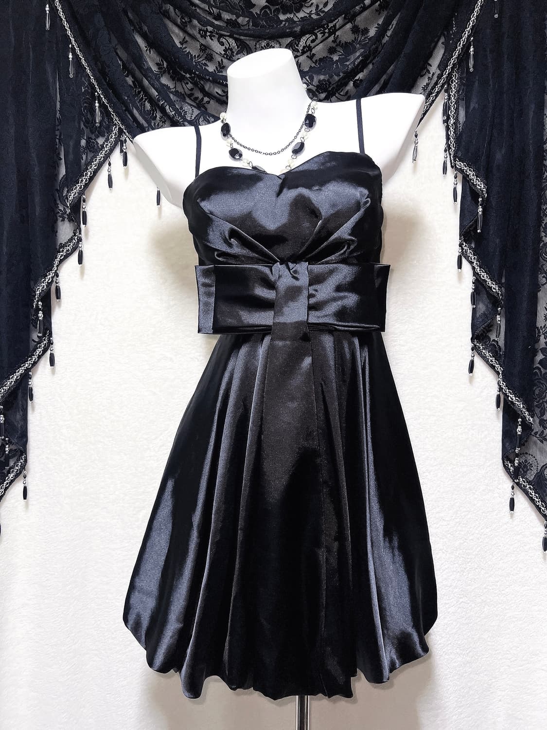 로맨틱고딕 고스로리 히메갸루 블랙 리본 미니드레스 원피스 벌룬 핀터 미사 상품이미지7