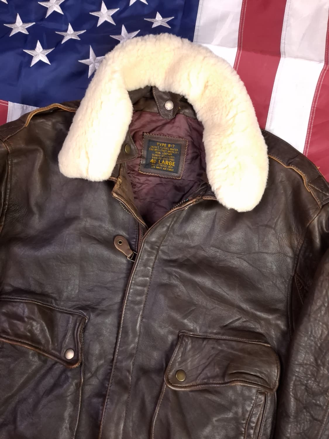 90's 국내산 일본판 빈티지 B-7 리얼레더 항공자켓 상품이미지2