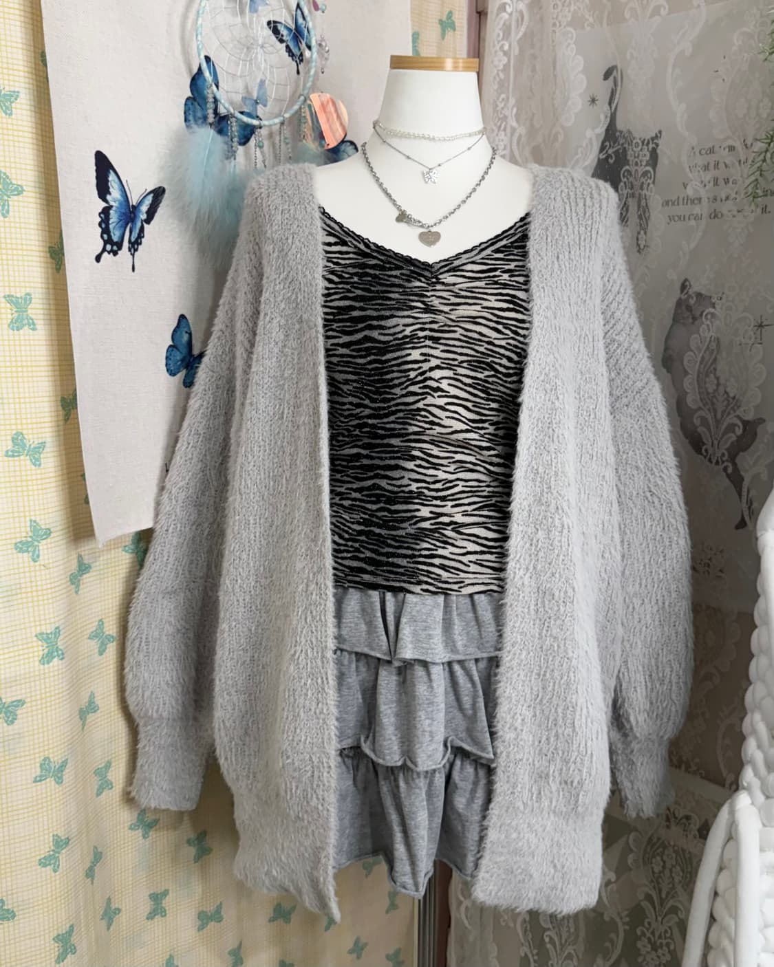 연그레이 퍼 롱 가디건 상품이미지2