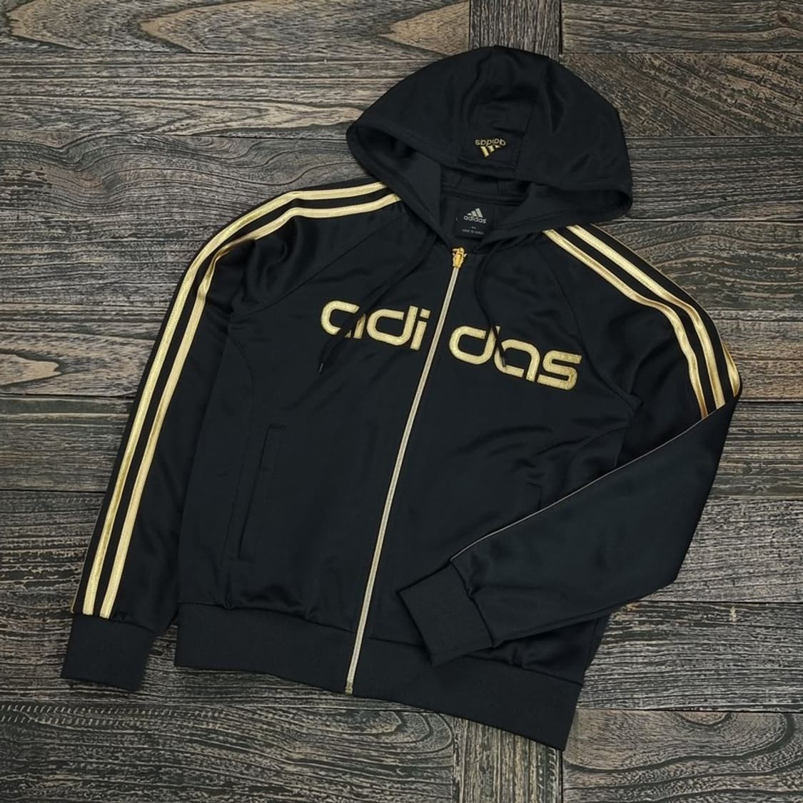 [아디다스] 빅로고 Y2K 빈티지 삼선 후드집업 블랙 골드 M16444 상품이미지1