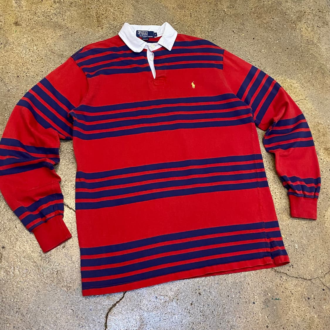 90s Made in USA 미국 빈티지 폴로랄프로렌 스트라이프 럭비티 상품이미지2