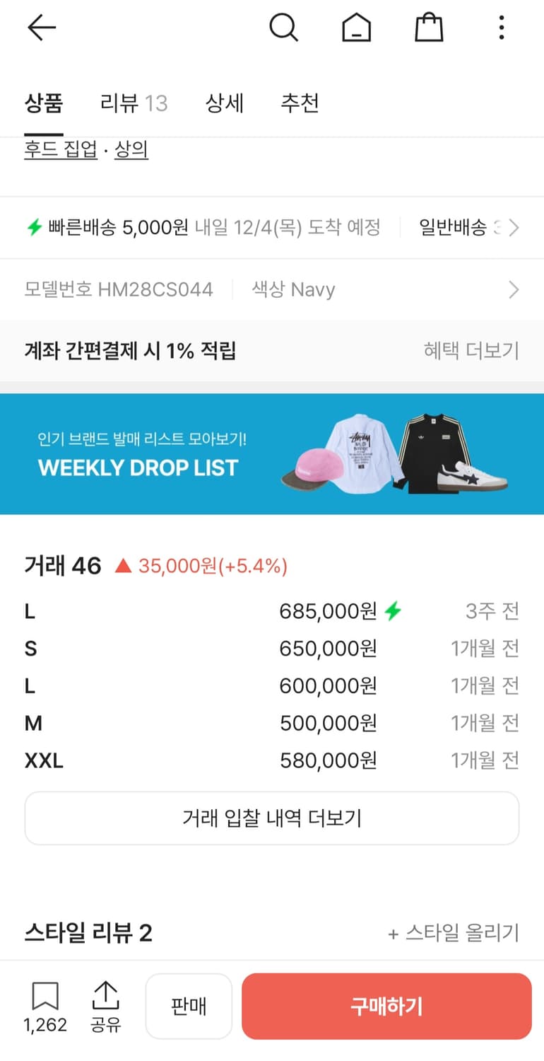 휴먼메이드 네이비 후드집업 L 상품이미지2