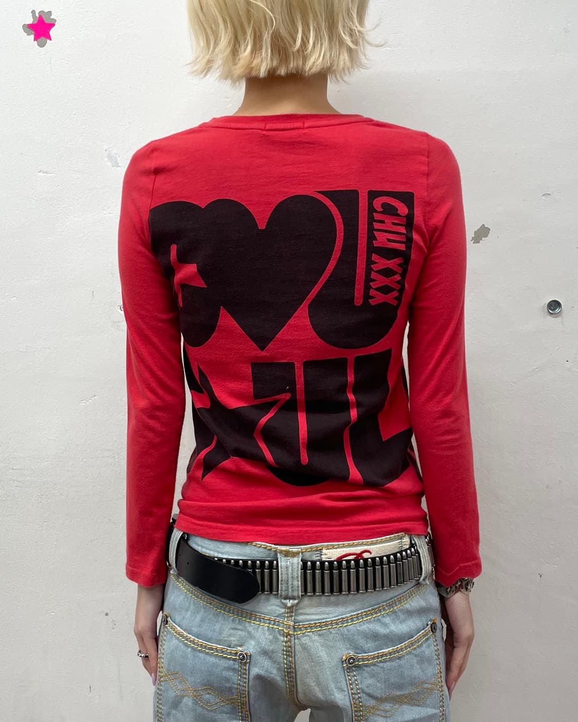 Retro Big Heart Star Red Long Sleeve  상품이미지3