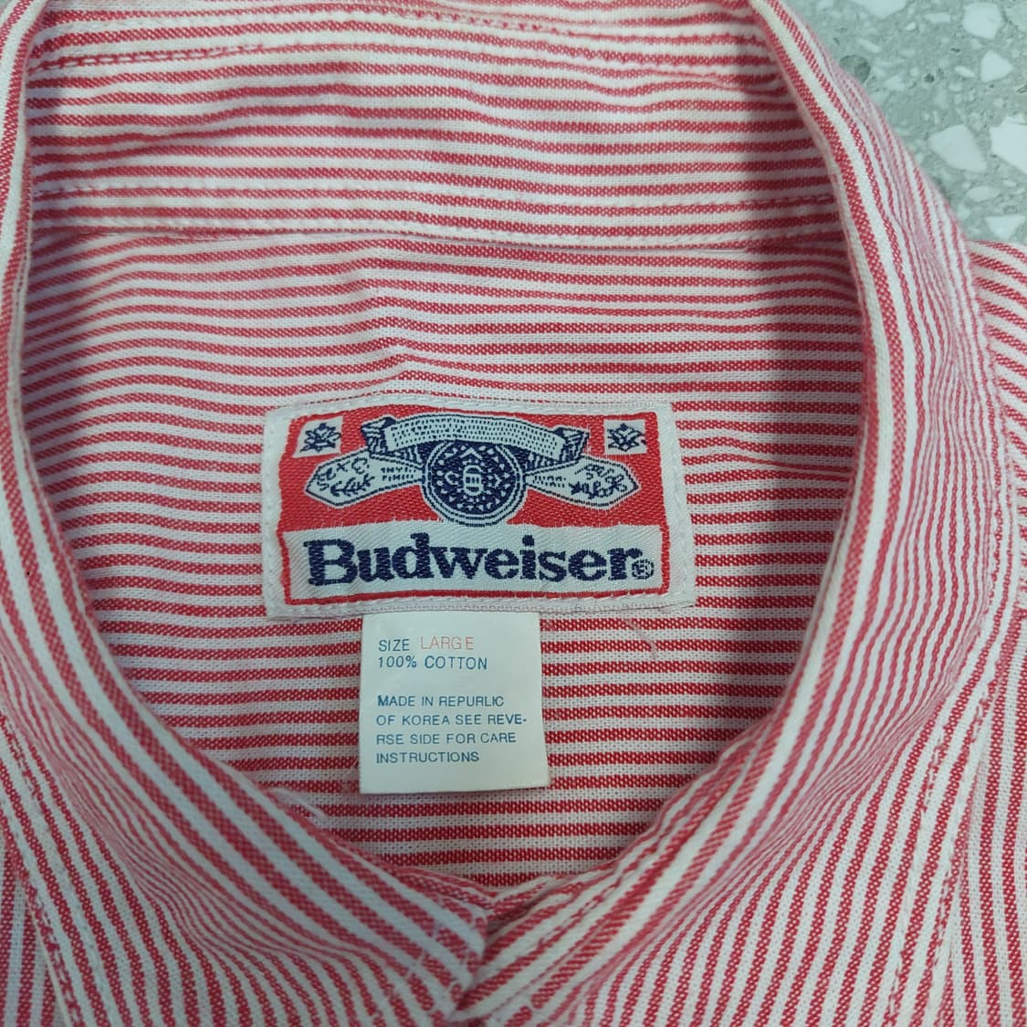 90s Vintage Budweiser Hickory Stripes 셔츠 상품이미지4