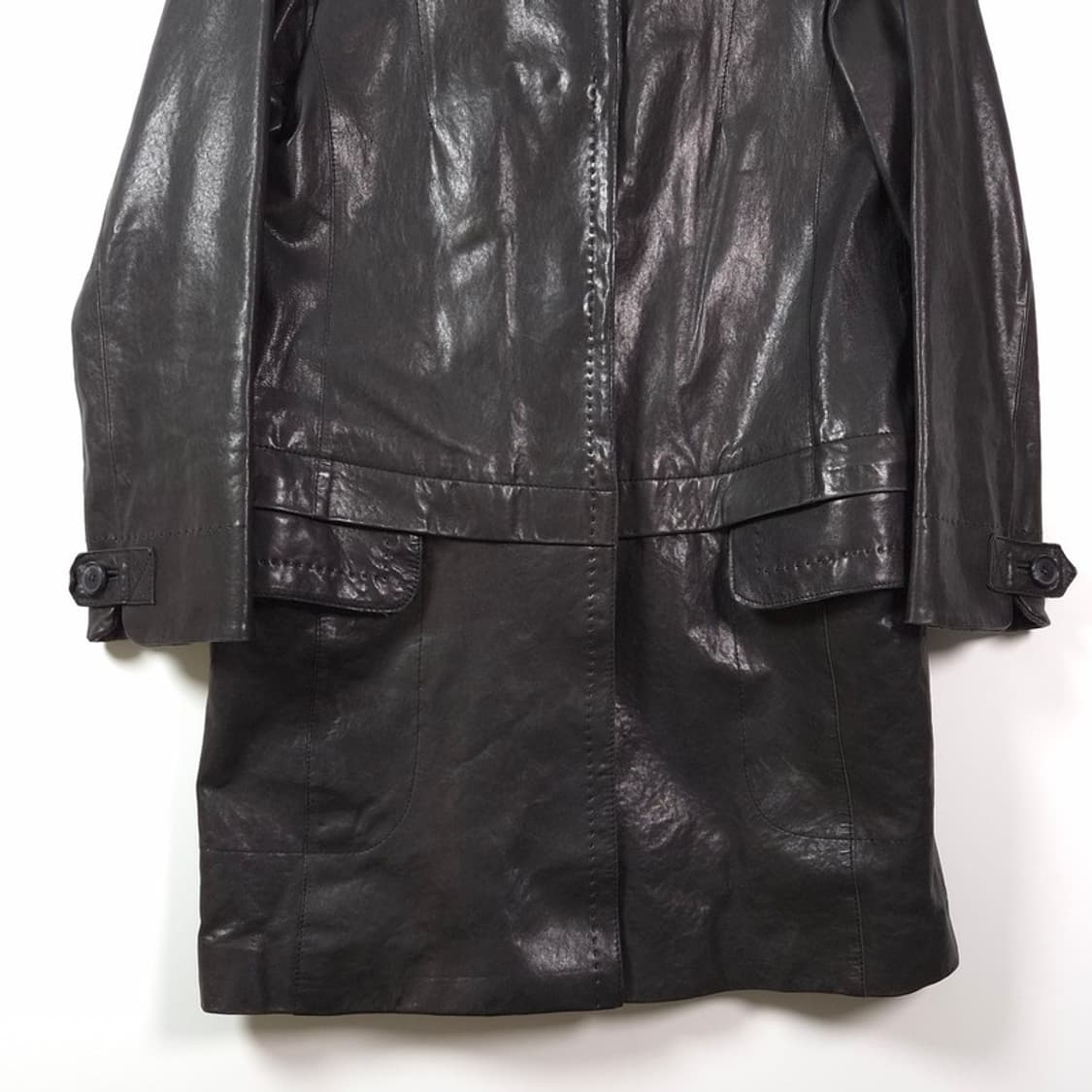 빈티지 블랙 레더 하프 코트 66 상품이미지4