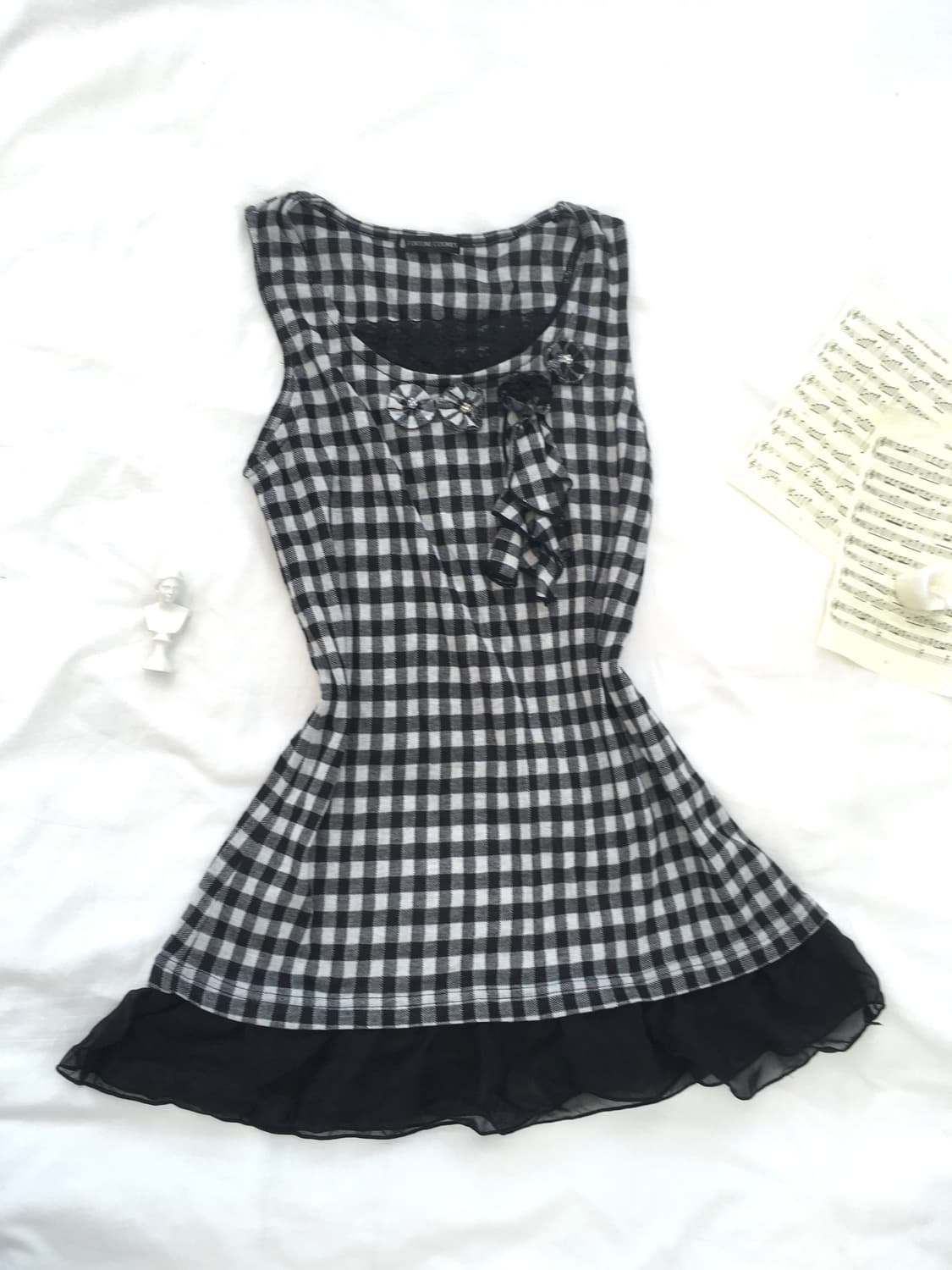 jpn vintage check frill lace onepiece 상품이미지1