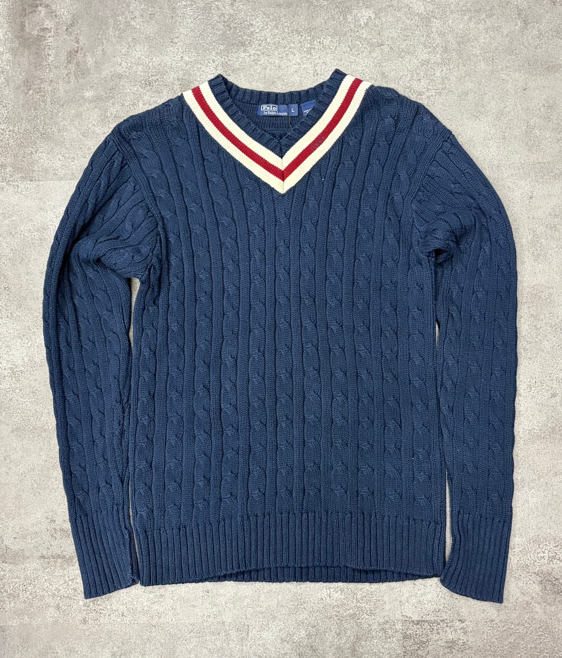 폴로 랄프로렌 네이비 꽈배기 V넥 니트 상품이미지1