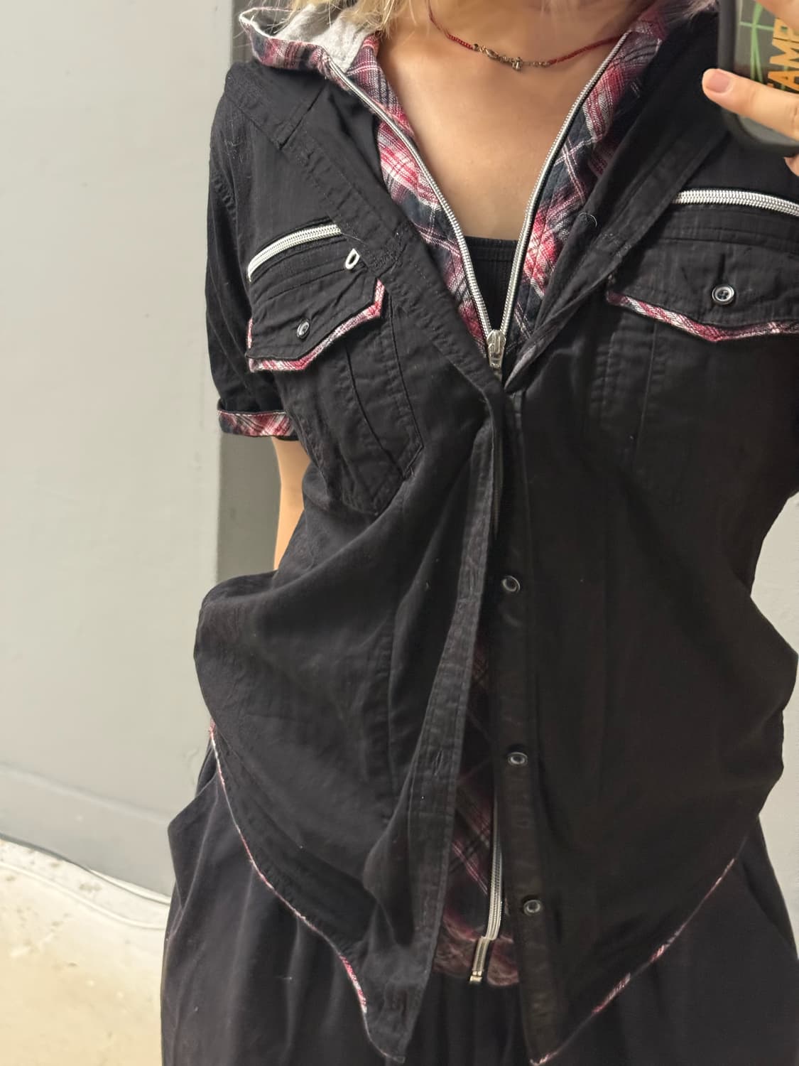 check hood layered detail shirt 상품이미지4