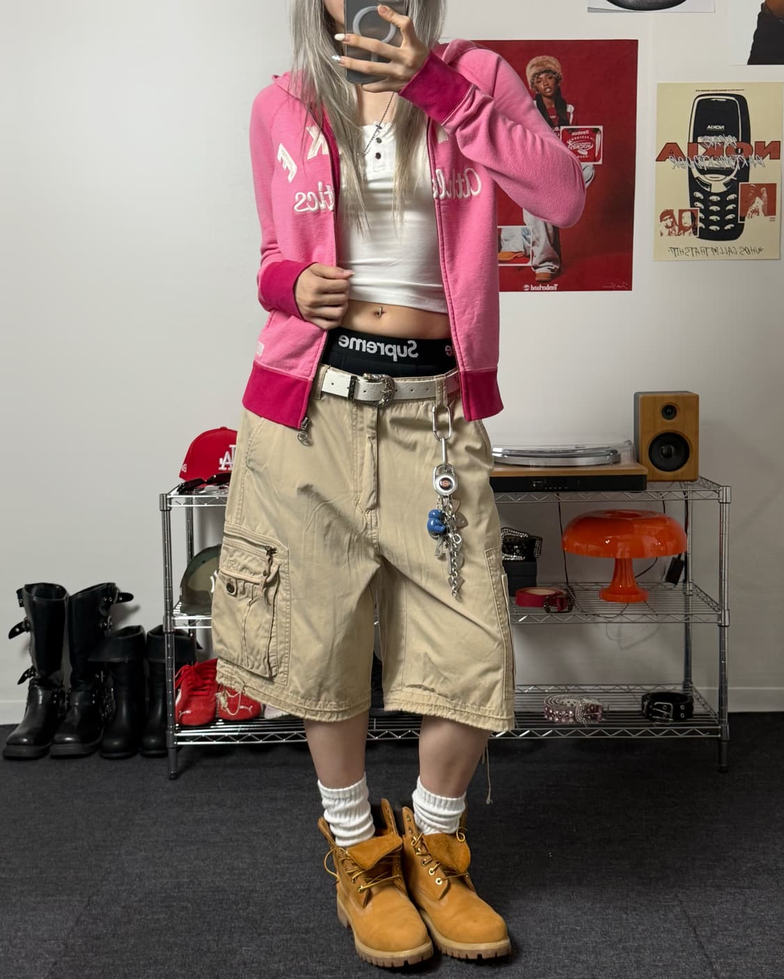 나이키 00s 아치로고 스트라이프 핑크 후드집업 상품이미지3
