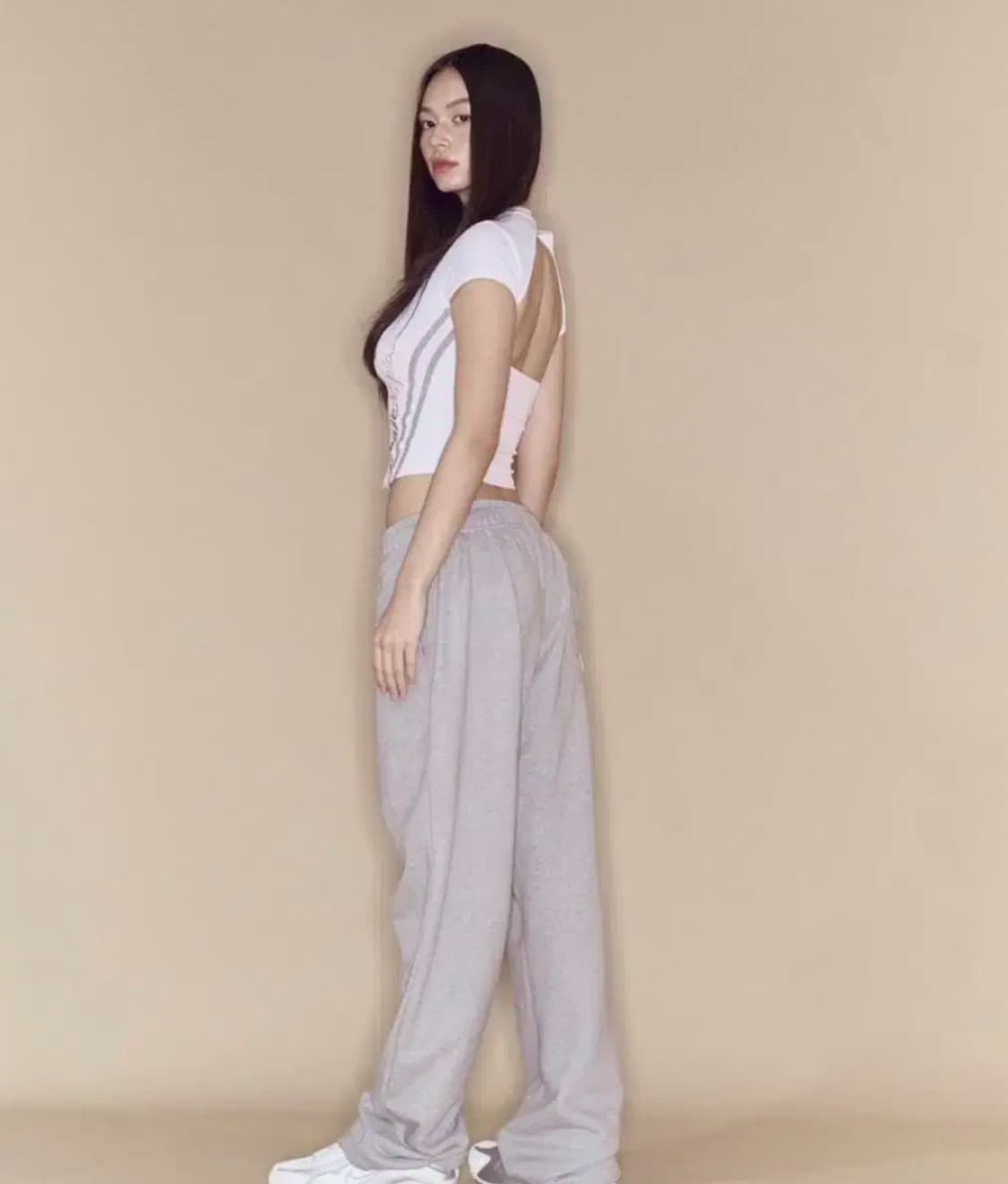 플리즈노팔로우 백리스 로고 라인탑 화이트 상품이미지2