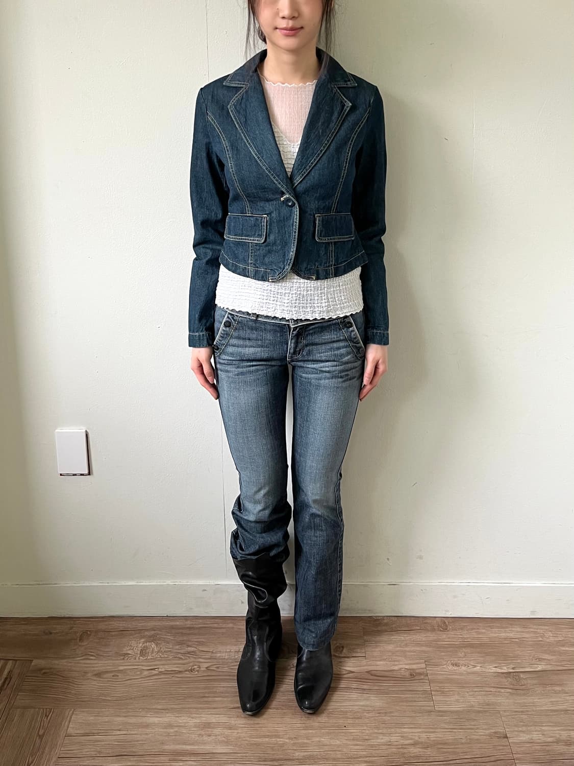 Japan vtg 원버튼 크롭 데님 자켓 상품이미지8