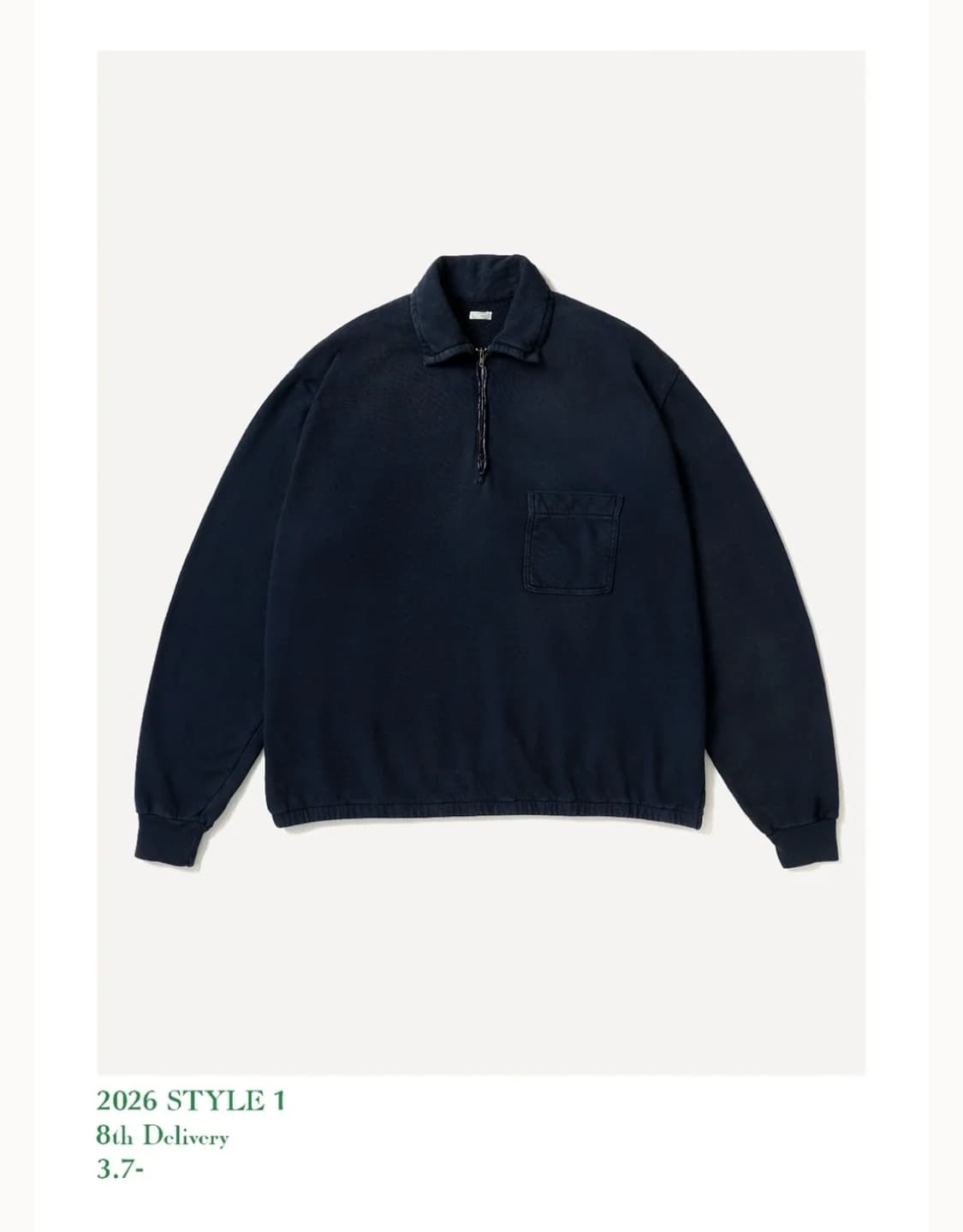 아프레쎄 A.PRESSE 26SS Vintage 포켓 하프집업 네이비 상품이미지1