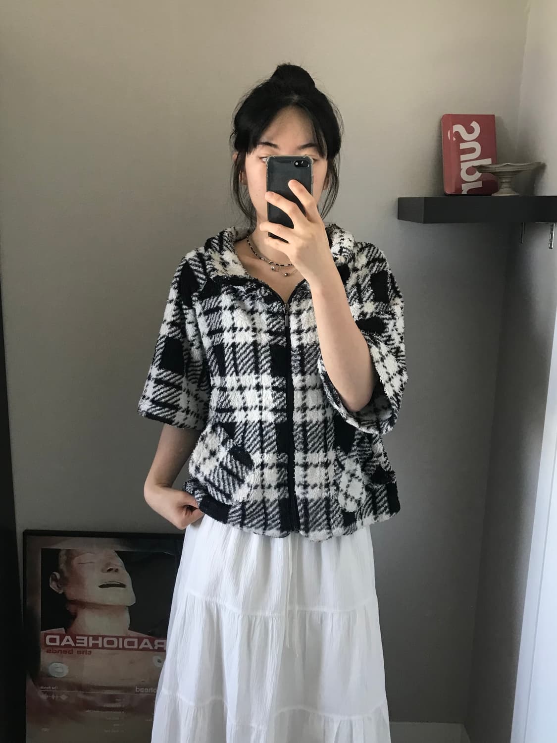 JPN 타단체크 반팔 플리스 집업 상품이미지4