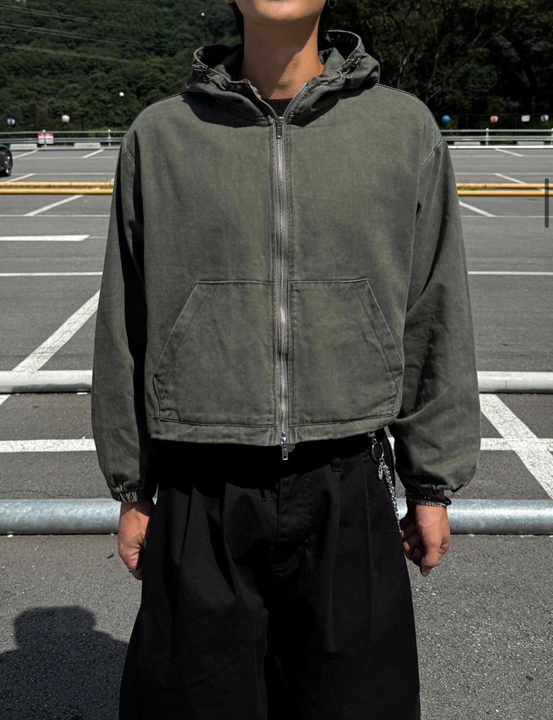 하드 피그먼트 크롭 후드 자켓 검은색 상품이미지1