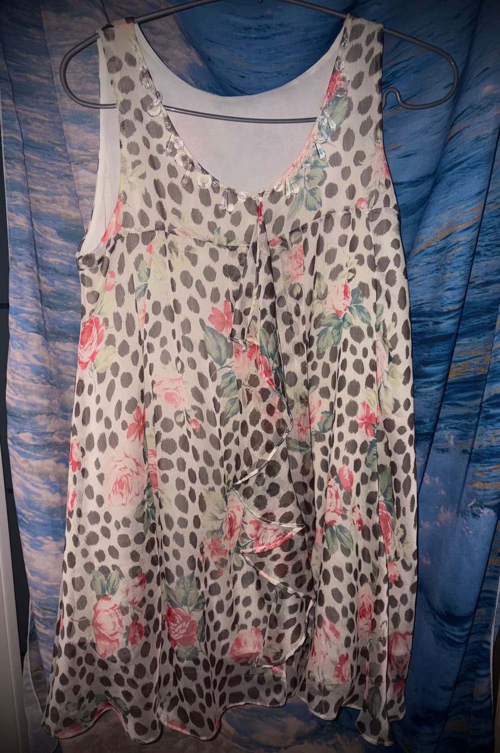 빈티지 히메 오네 갸루 플라워 페어리 호피 큐빅 슬리브리스 상품이미지1